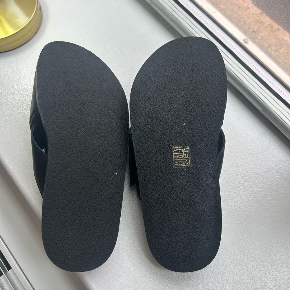 Banana Republic Black Slide Sandals with Gold Buckles - Picture 3 of 5
